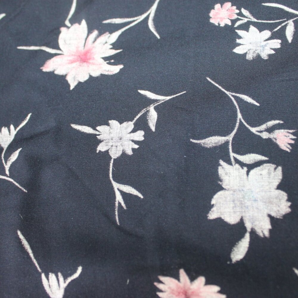 Navy Blue Floral Cotton Polyester Fabric Panel All Over Print Pink Lily Flowers